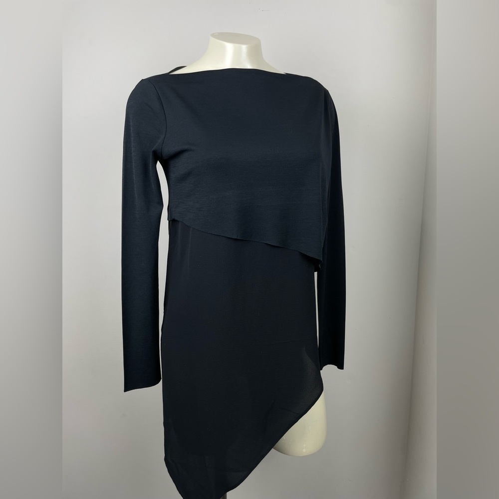 New! Zara Long Sleeve Black Asymmetrical Layered Top